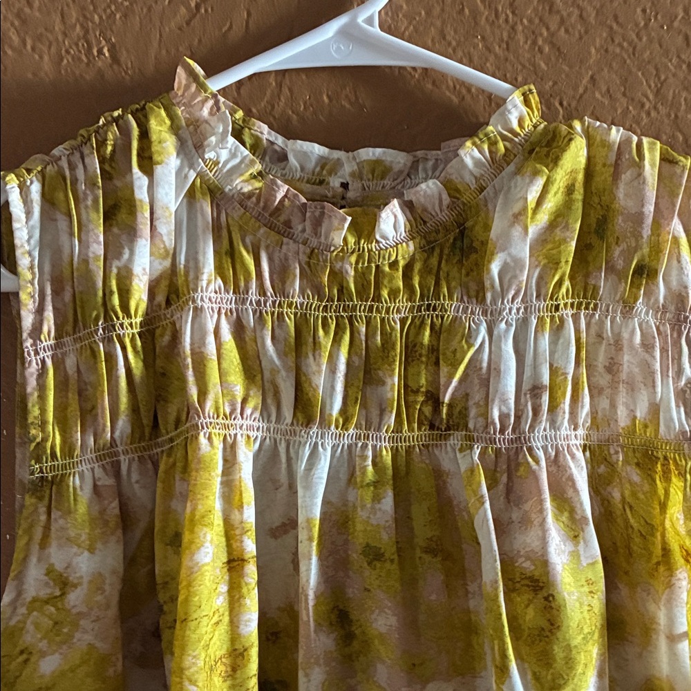 Joie Yellow and Cream Floral Pintuck Sleeveless Camisole - Picture 2 of 3